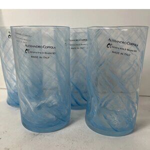 Murano Blue Swirl Highball Glasses Set of 4 Alessandro Coppola Italy
